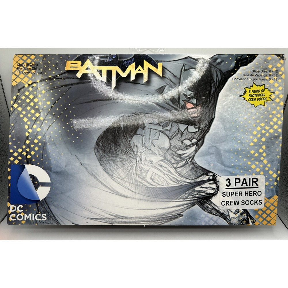 DC Comics Batman Superhero Photoreal Crew Socks 3 Pair Men's 6-12 Harley‎ Quinn